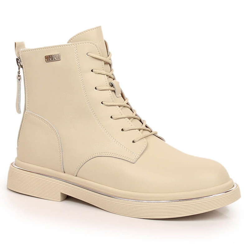 Botas de piel con cordones y cremallera, con aislamiento beige Goe II2N4015