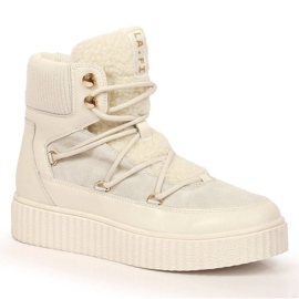 Botines de piel con cordones sobre plataforma Laura La.Fi beige claro