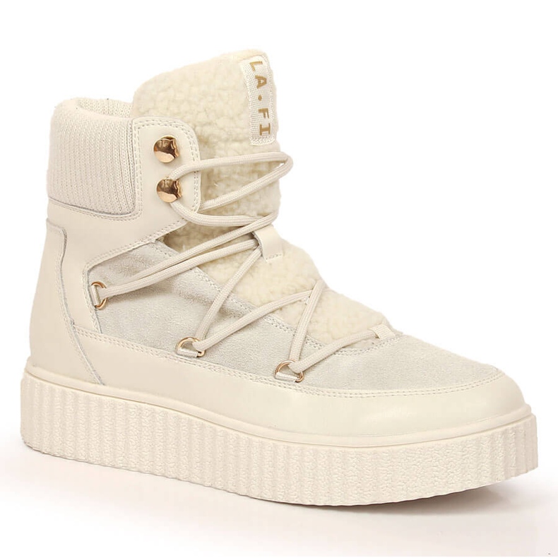 Botines de piel con cordones sobre plataforma Laura La.Fi beige claro