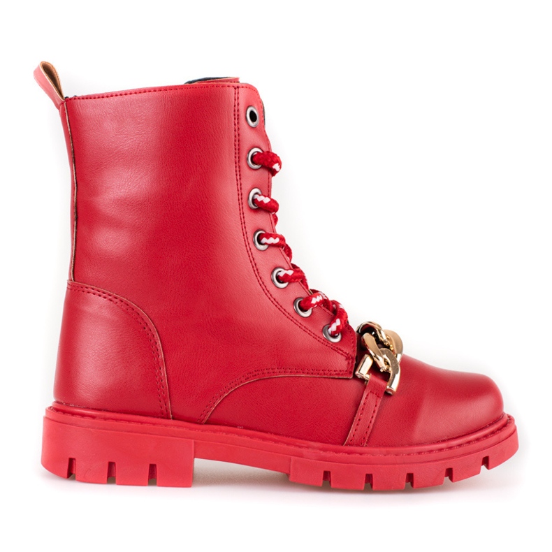 Botines de niña rojos con cadena.