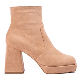 Botines mujer beige tacón ancho