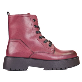 Sergio Leone Botas granate de mujer con cordones en la plataforma Shelovet rojo