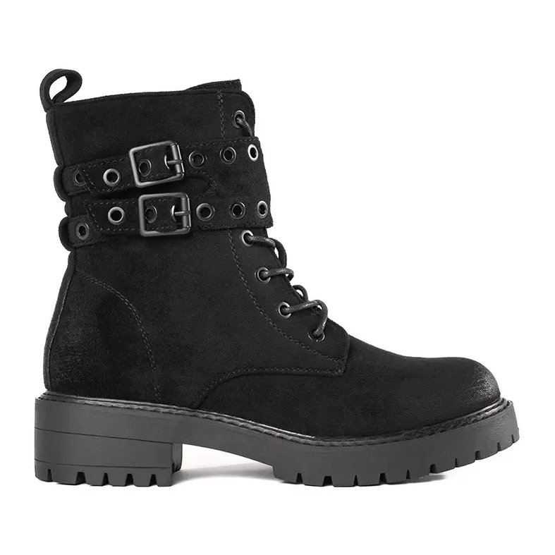 Botines con cordones y hebillas negro