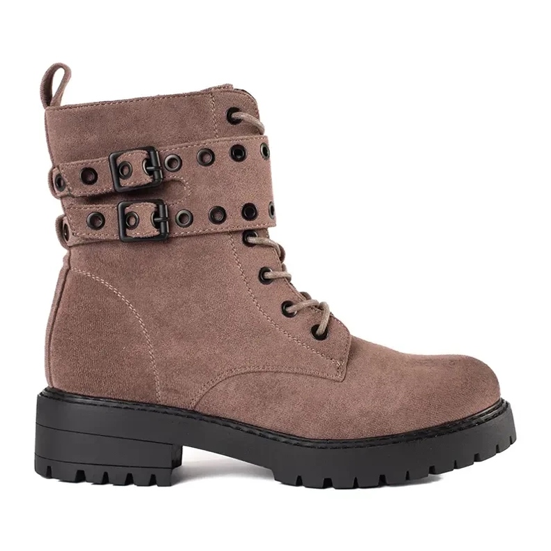 Botines con cordones y hebillas marrón