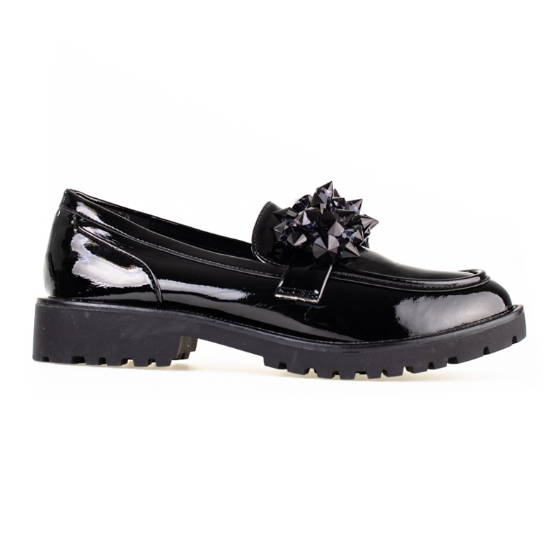 Mocasines de mujer Shelovet lacados con cristales negros
