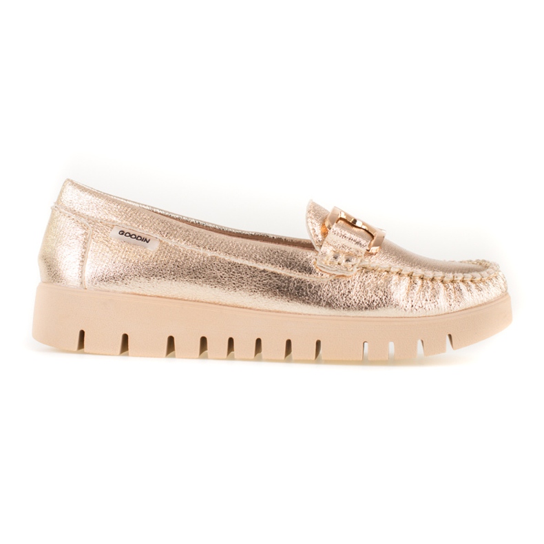 Mocasines dorados de mujer en la plataforma Shelovet