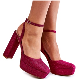 Sandalias Mujer Glitter En Tacón Rosa Oscuro Rosel