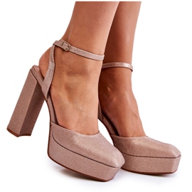 Sandalias Mujer Brillo En Tacón Dorado Rosel