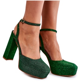 Sandalias Mujer Glitter En Tacón Verde Rosel