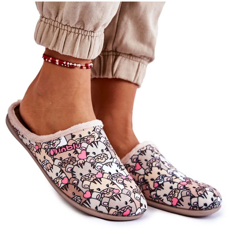 Pantuflas Caseras En Gatos Inblu GF-12-011 Beige marrón multicolor
