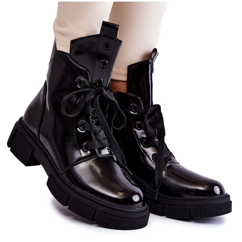 S.Barski Botas Lacadas Cálidas Mujer Workers Negro Efemia