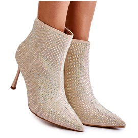 Botas De Mujer De Tacón Alto Con Pedrería Beige Irma
