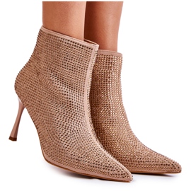 Botas De Mujer De Tacón Alto Con Strass Beige Oscuro Irma