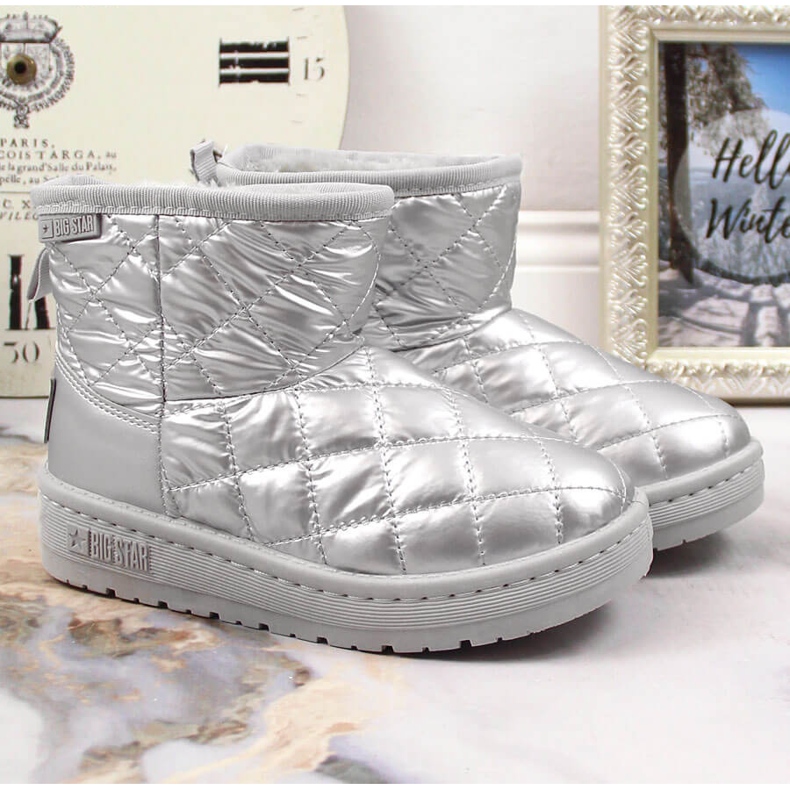 Botas de nieve sin cordones plateadas, acolchadas, acolchadas y con aislamiento plateado para niña Big Star KK374241 plata Botas de nieve sin cordones plateadas, acolchadas, acolchadas y con aislamiento plateado para niña Big Star KK374241 plata