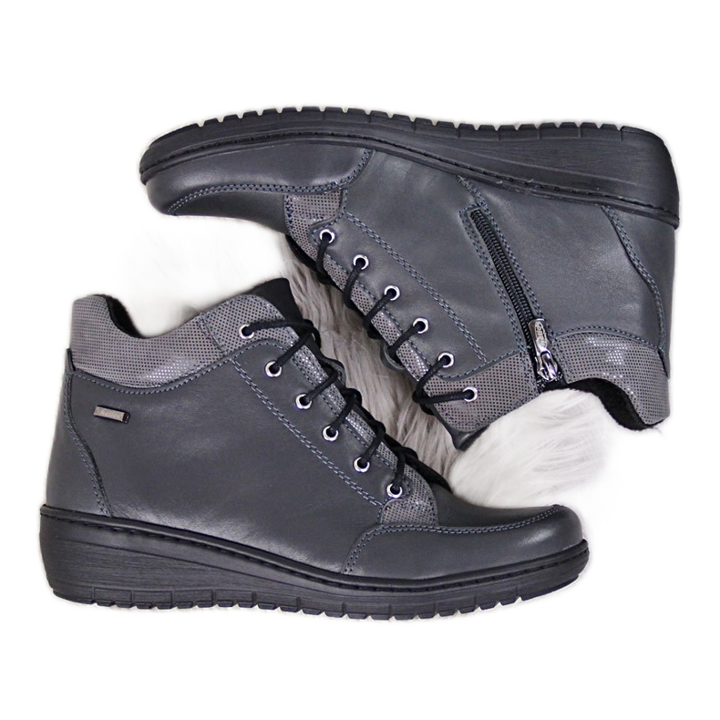 Botines de piel, cálido tacón cuña gris Helios 524 Botines de piel, cálido tacón cuña gris Helios 524