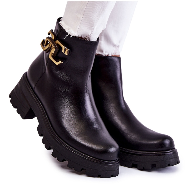 Botas Abrigadas Trabajadoras Con Decoración Laura Messi 2500 Negro