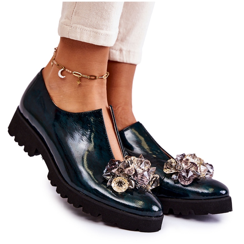 Elegantes Zapatos Lacados Con Adorno Cindy Verde Oscuro