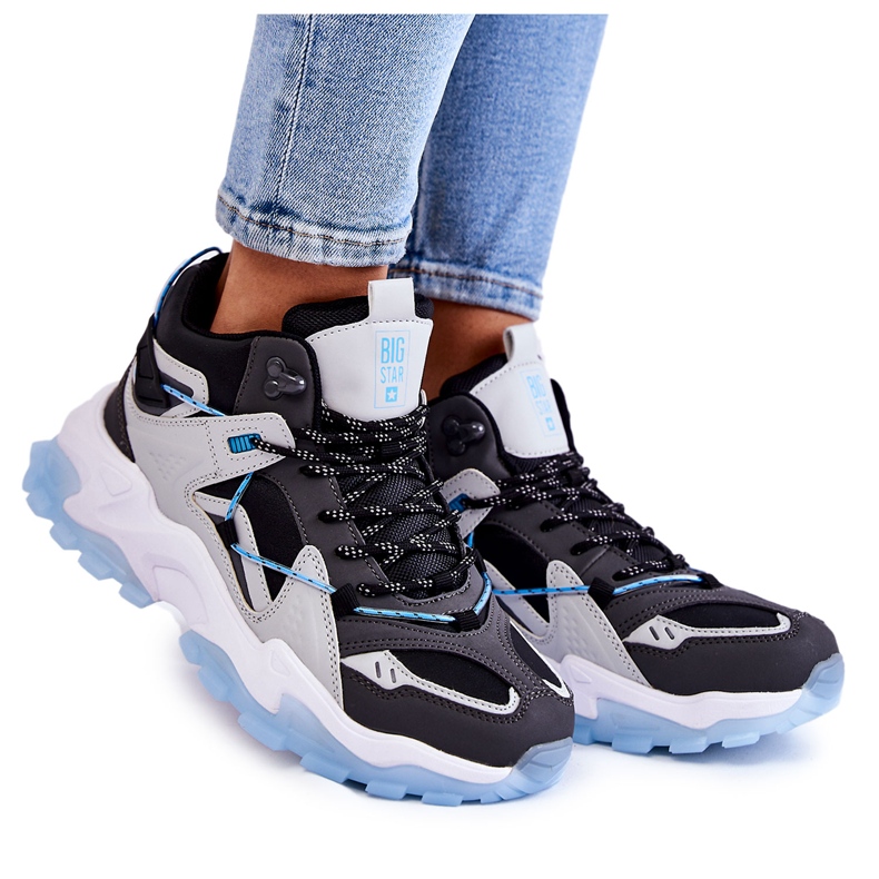 Zapatos Deportivos De Mujer On A Massive Platform Big Star KK274386 Negro-Gris