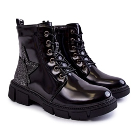 PE1 Botas Infantiles Lacadas Con Cremallera Negro Yukko
