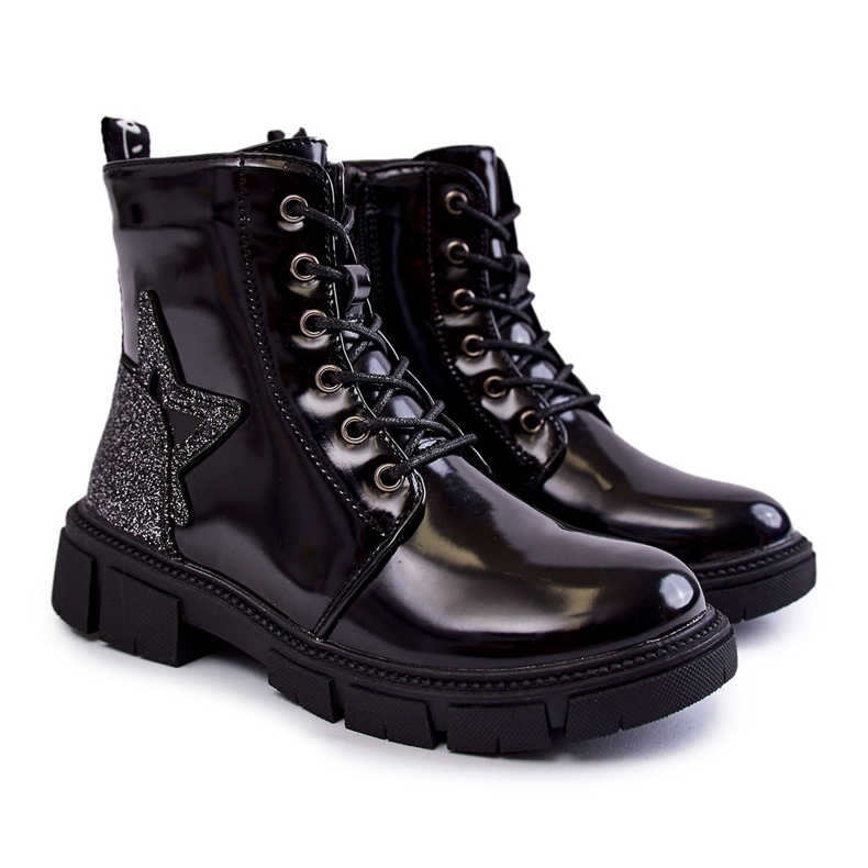 PE1 Botas Infantiles Lacadas Con Cremallera Negro Yukko