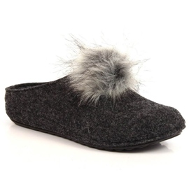 Cómodas pantuflas grises con pompón Panto Fino W INT1767A negro