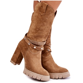 Botas altas de mujer con tacón alto Lewski Shoes 3246 Beige marrón