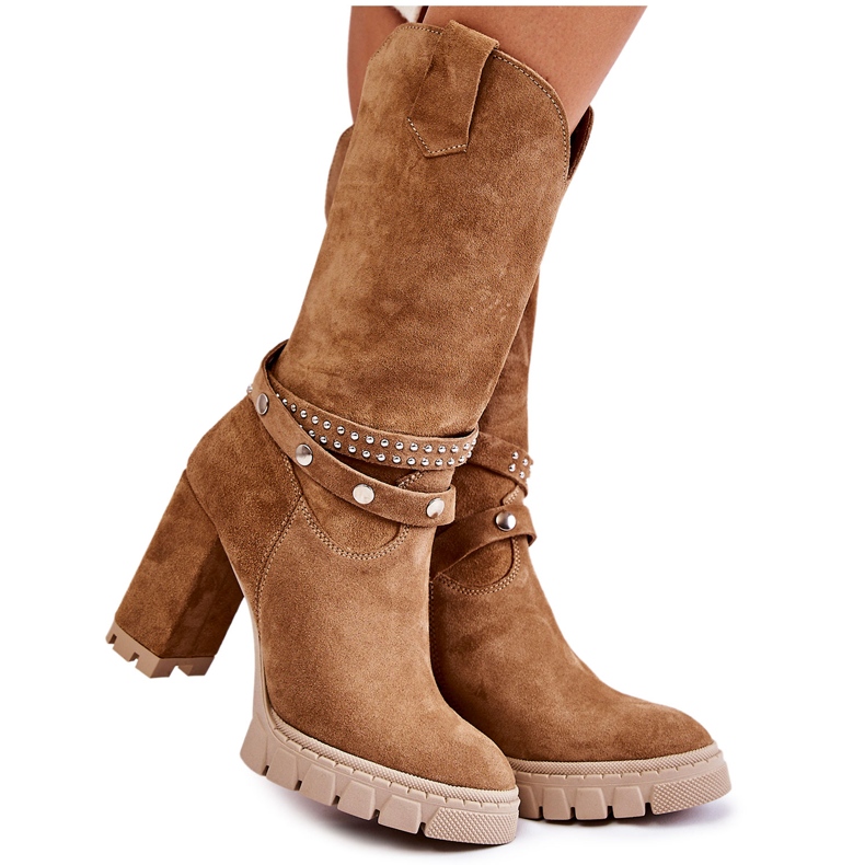 Botas altas de mujer con tacón alto Lewski Shoes 3246 Beige marrón