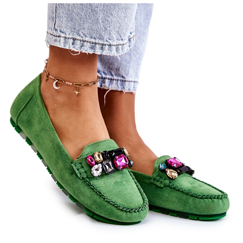 PS1 Mocasines de mujer en ante con adornos verdes Janetta