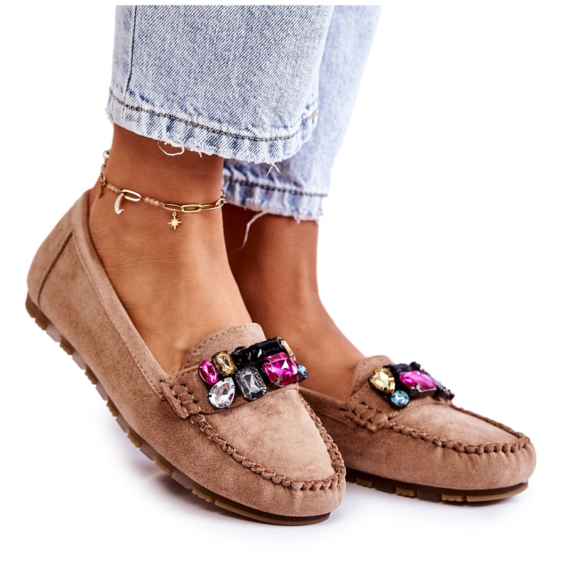 PS1 Mocasines de mujer en ante con adornos Janetta Beige PS1 Mocasines de mujer en ante con adornos Janetta Beige