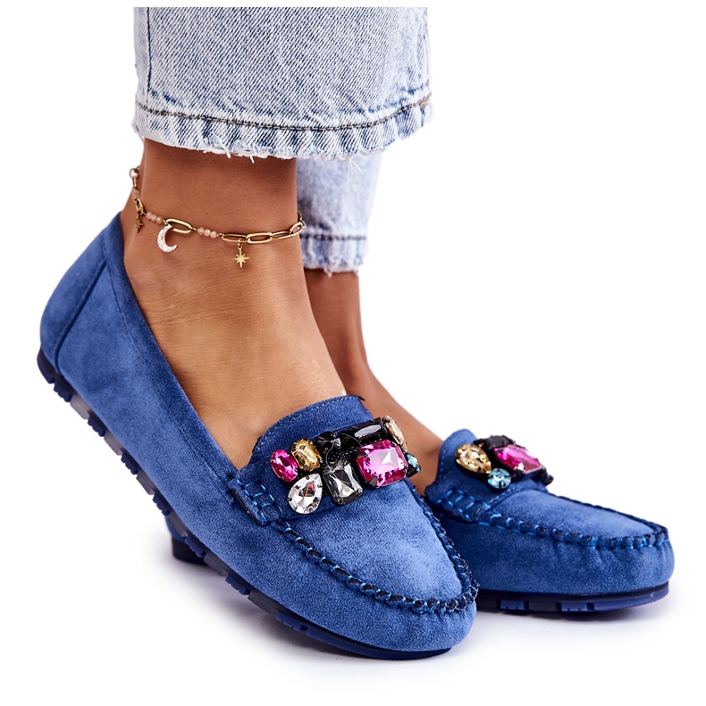 PS1 Mocasines de mujer en ante con adornos azules de Janetta