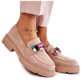 PS1 Mocasines De Mujer Zapatos De Ante Con Adorno Karlot Beige