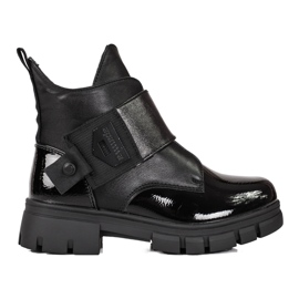 Botas de niña fabricadas en piel Shelovet ecológica barnizada negro