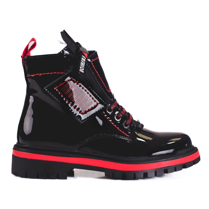 Botines niña charol con inserciones Shelovet rojo negro Botines niña charol con inserciones Shelovet rojo negro