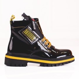 Botas niña charol con inserciones Shelovet amarillas negro amarillo