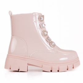 Botines rosas con cordones y adornos rosado
