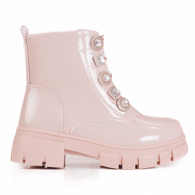 Botines rosas con cordones y adornos rosado