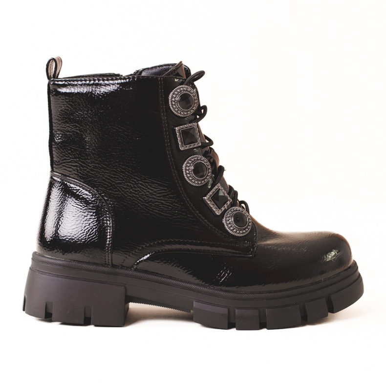 Botines negros con cordones y adornos para niña