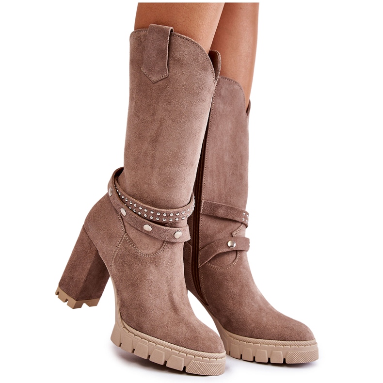 Botas altas de mujer con tacón alto Lewski Shoes 3246 Cappucino beige