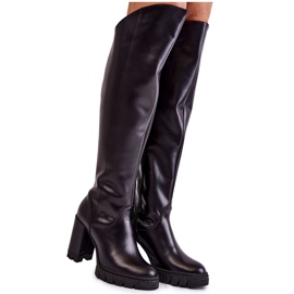Botas por encima de la rodilla de piel para mujer Negro