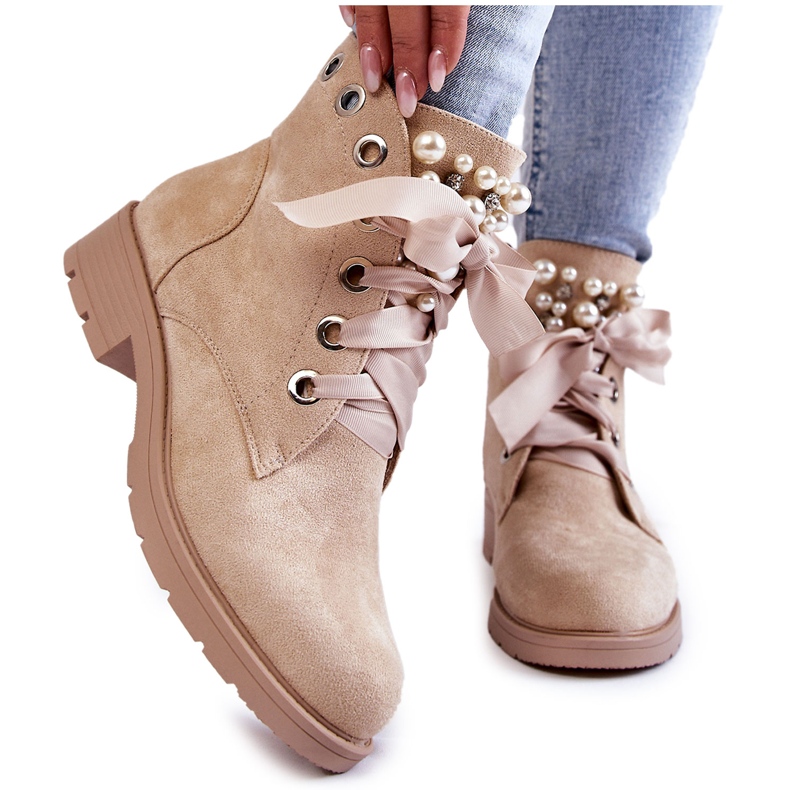 FB2 Botas Abrigadas Ante Cremallera Con Perlas Beige Raiso FB2 Botas Abrigadas Ante Cremallera Con Perlas Beige Raiso
