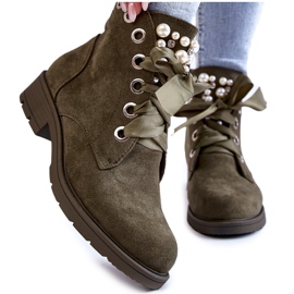 Botas De Ante Con Cremallera Aislante Y Perlas, Perla Verde