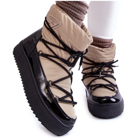 PM1 Botas De Nieve Con Cordones De Mujer Beige-Negro Carrios PM1 Botas De Nieve Con Cordones De Mujer Beige-Negro Carrios
