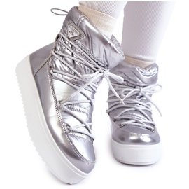 Botas de nieve con cordones plateadas de moda para mujer plata