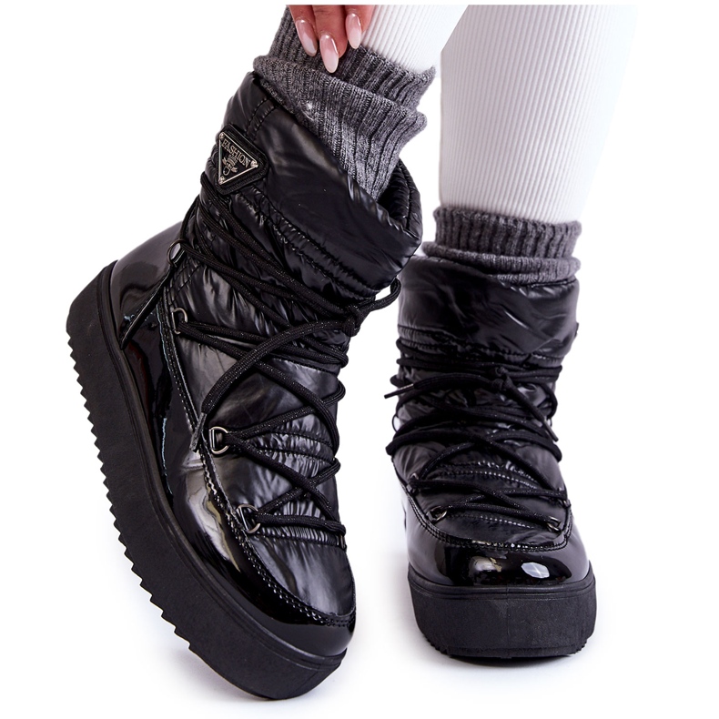 Botas de nieve con cordones de moda para mujer en negro Carrios Botas de nieve con cordones de moda para mujer en negro Carrios