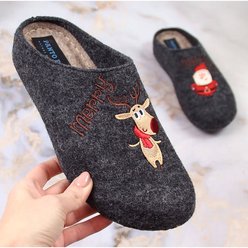 Zapatillas casa mujer fieltro Navidad Panto Fino KK267038 gris