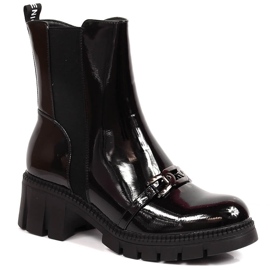Botas lacadas sobre taco y plataforma con cadena, negro cálido Potocki