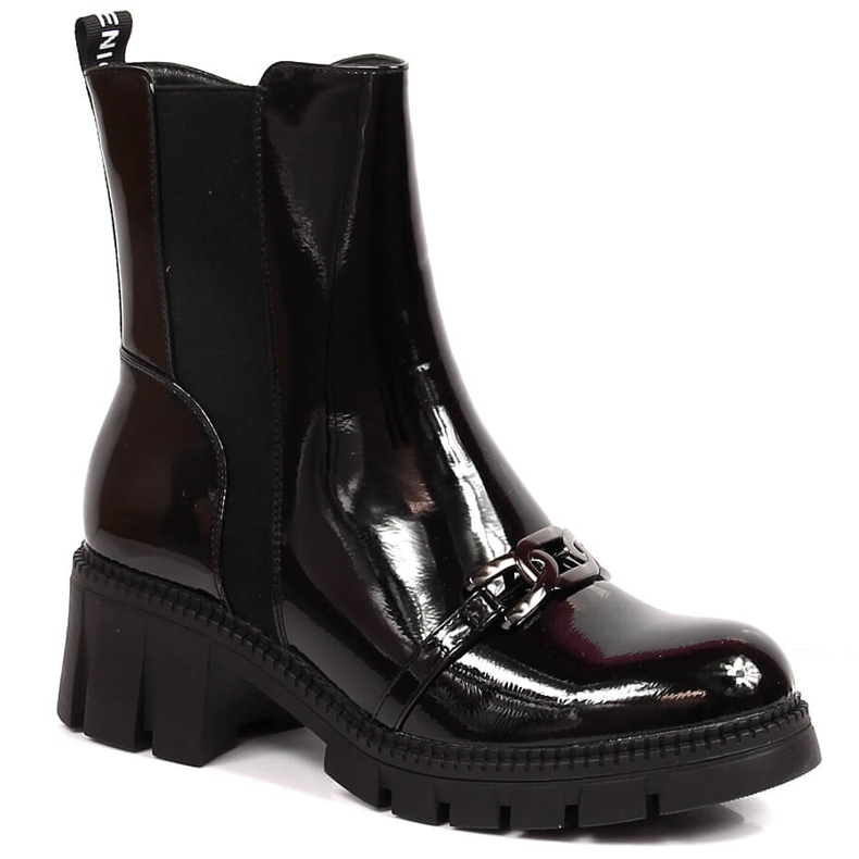 Botas lacadas sobre taco y plataforma con cadena, negro cálido Potocki Botas lacadas sobre taco y plataforma con cadena, negro cálido Potocki