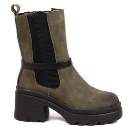 Botas Chelsea de mujer en el poste, verde cálido Jezzi, ante