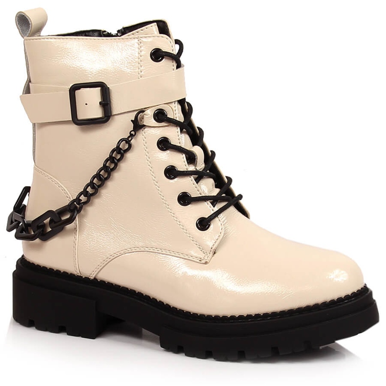 Laura La.Fi Botas de mujer de charol con cadena, aislantes, beige La.Fi