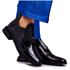 S.Barski Botines bajos de charol con cremallera, negro